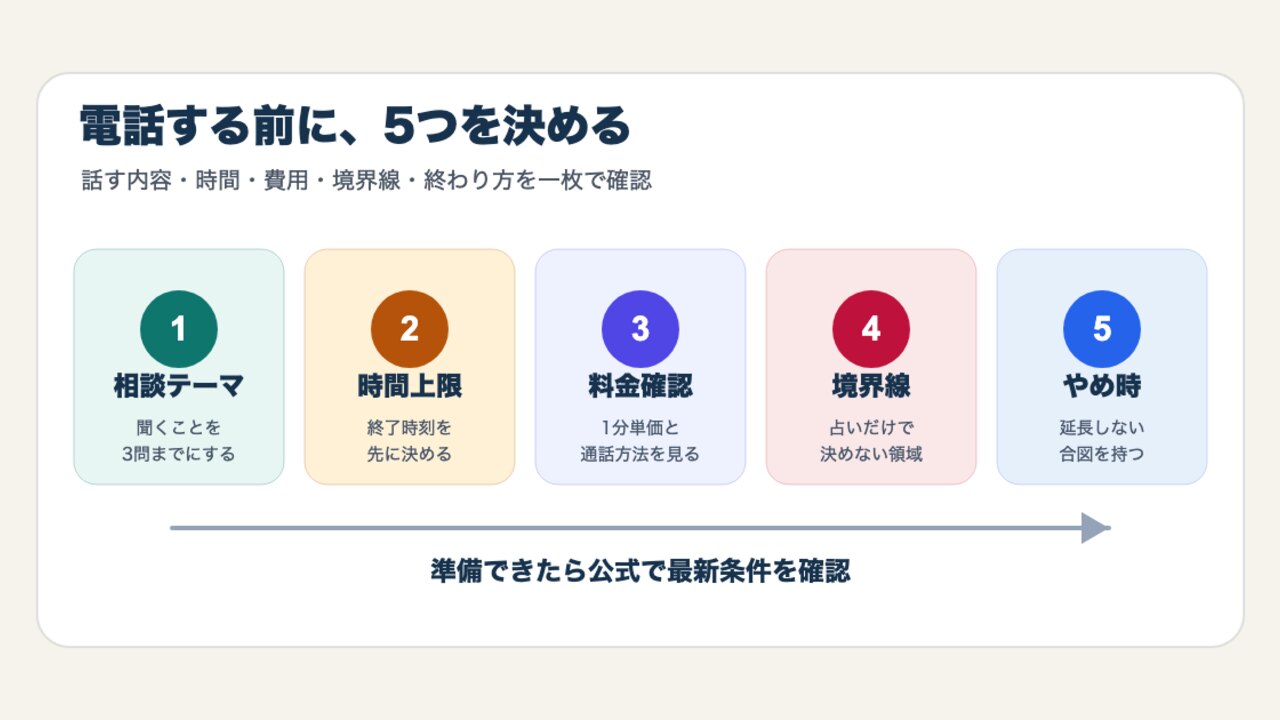 ココナラ電話占いを使う前の料金・時間・相談メモの作り方